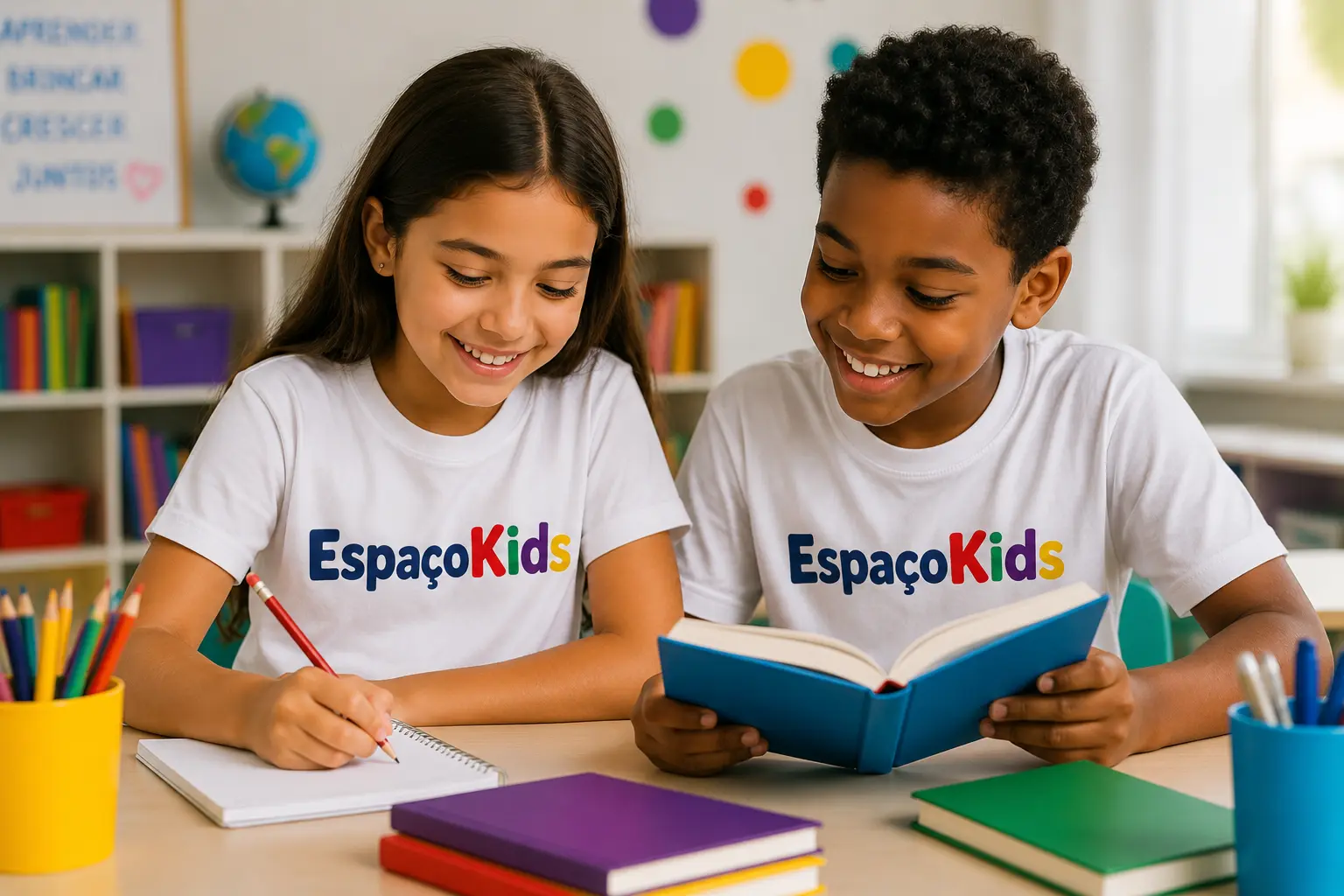 Crianças estudando no turno inverso da Espaço Kids